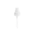 The image shows the Calaso PP Pump 24/410 FPB15A3C005-001. It is a white plastic pump dispenser with a smooth, cylindrical neck and a ribbed top for easy grip. The pump stem is also visible, extending downward from the base of the pump mechanism.
