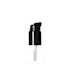 The image shows the Calaso PP Pump 18-415. It is a sleek, white plastic pump dispenser with a smooth, cylindrical body and a narrow nozzle. The pump head is designed for easy pressing, ensuring efficient dispensing of liquid products. The nozzle is elongated to provide precise application.