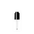 The image showcases the Calaso PP Dropper 18-415 VPB07A3A002. It features a sleek, white plastic dropper cap attached to a transparent glass pipette. The dropper is designed for precise dispensing of liquids and has a modern, minimalistic appearance. The dropper cap has a ribbed texture for easy grip and control. The overall design is simple yet functional, suitable for use with various liquid products.