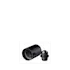 The image shows the Calaso PP Threaded Closure DIN18 EGB02A2C001-200. This product is a black, circular, polypropylene (PP) cap with a threaded design, intended for sealing bottles with a DIN18 neck finish. The cap features a smooth, slightly glossy surface and a ridged edge for better grip.
