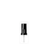 The image shows a Calaso PP Sprayer DIN18. The sprayer features a sleek, cylindrical design with a clear, transparent body and a white spray nozzle. The nozzle is attached to a white collar that fits securely around the neck of the bottle. The overall design is simple and functional, suitable for dispensing liquids in a controlled manner.