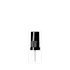 The image displays the Calaso PP Sprayer DIN18, a sleek and functional spray dispenser. The sprayer features a white plastic nozzle with a ribbed texture for easy grip and a long dip tube extending downward. The nozzle is attached to a transparent plastic bottle, showcasing the liquid content inside. The design is minimalist and practical, suitable for a variety of liquid products.