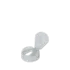The image shows the MRP Solutions PP Flip Top Cap 38-400. The cap is white and made of polypropylene. It features a smooth, rounded design with a flip-top mechanism. The hinge of the flip-top is visible, indicating it can be easily opened and closed. The cap has threading on the inside, which allows it to securely attach to compatible containers with a 38-400 neck finish.