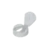 The image shows the MRP Solutions PP Flip Top Cap 38-400. The cap is white and made of polypropylene. It features a smooth, rounded design with a flip-top mechanism. The hinge of the flip-top is visible, indicating it can be easily opened and closed. The cap has threading on the inside, which allows it to securely attach to compatible containers with a 38-400 neck finish.