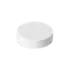 The image displays a Mold-Rite Plastics PP Threaded Closure 43-0-400-0 SS043. The product is a white plastic cap with a smooth, flat top and ribbed sides for better grip. It is specifically designed to fit a 43mm neck finish with a 400 thread. The cap is shown against a plain white background, highlighting its simple yet functional design.