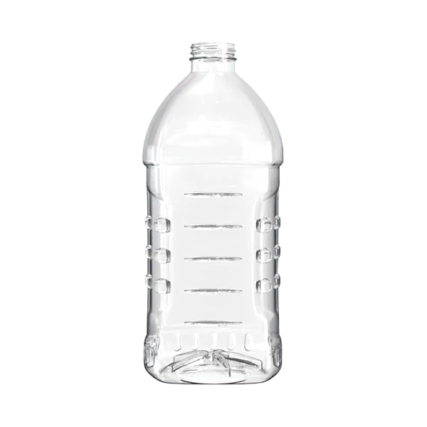 The image features a clear, empty plastic bottle with a cylindrical shape and a narrow neck. The bottle has smooth sides and a screw-top opening without a cap. The product is identified as the "Resilux 67.6oz PET Bottle." The bottle is standing upright and is showcased against a plain white background.