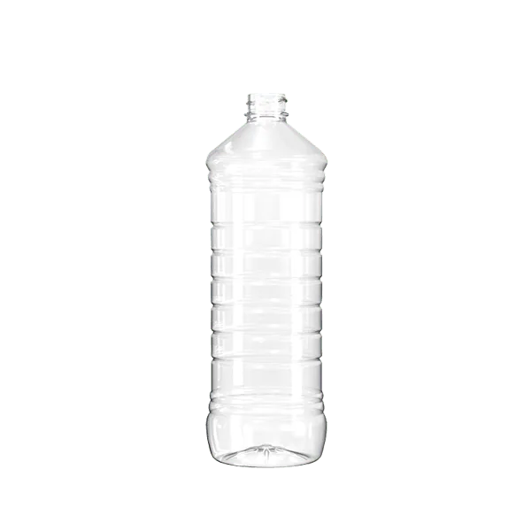 The image shows a Resilux 32.0oz PET Bottle. The bottle is transparent and cylindrical with a smooth surface. It has a narrow neck and a screw-top opening. The bottle appears to be empty and is standing upright against a plain white background.