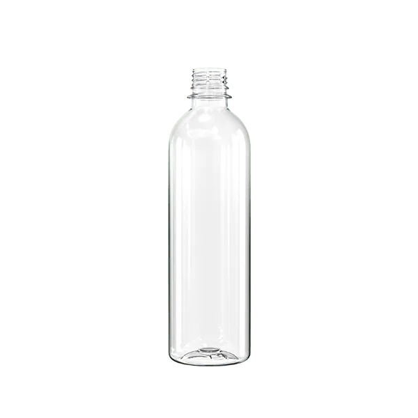 The image shows a clear, cylindrical PET bottle with a capacity of 33.8 oz. The bottle has a smooth surface with no labels or markings, featuring a standard screw-top neck. The bottle has a slightly rounded shoulder that transitions smoothly into the neck. This is the Resilux 33.8oz PET Bottle.