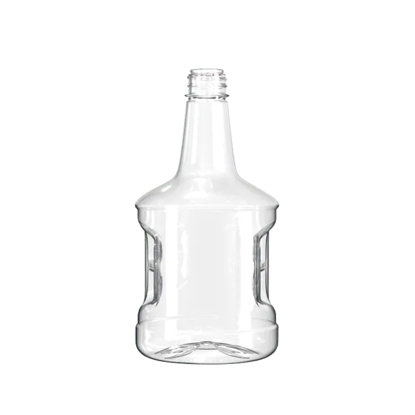 The image shows a clear, empty Resilux 5.07oz PET Bottle (B1500E7L) with a sleek, cylindrical shape. The bottle has a smooth surface and a short, narrow neck with threading to accommodate a screw cap. The base of the bottle is flat, ensuring stability when placed on a surface. The overall design is simple and functional, suitable for holding liquids.