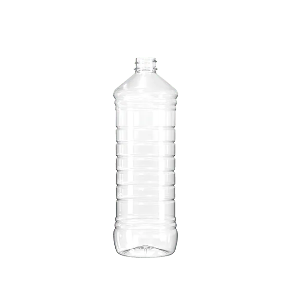 The image features the Resilux 30.0oz PET Bottle (A300E4S). The bottle is transparent with a sleek, cylindrical shape, and it includes a narrow neck suitable for a screw-on cap (not shown in the image). The surface of the bottle appears smooth and clear, highlighting its clean design. There are no labels or markings visible on the bottle itself. 