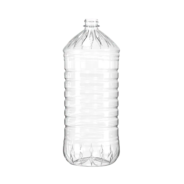 The image shows a clear, cylindrical bottle made of PET plastic. The bottle, named Resilux 67.6oz PET Bottle, has a smooth surface and a wide body tapering slightly towards the base. It features a standard screw top opening at the top. The bottle is transparent, showcasing its clarity and clean design, suitable for holding liquids.