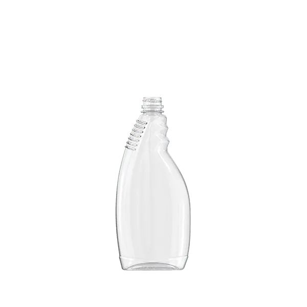 The image shows the Resilux 18.0oz PET Bottle (A180E34). It is a clear, transparent plastic bottle with a smooth, cylindrical shape and a narrow neck. The bottle appears empty and is positioned upright against a plain white background. The design is simple and clean, highlighting the clarity of the PET material. 