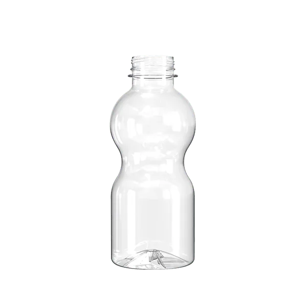 The image shows a clear, cylindrical plastic bottle known as the Resilux 32.0oz PET Bottle. The bottle has a smooth surface and a slightly tapered neck that leads to a threaded top, designed to accommodate a screw-on cap. The bottle is empty and transparent, allowing it to display its contents clearly when filled. It stands upright on a flat base, and its simple, unadorned design is suitable for a variety of liquid products.