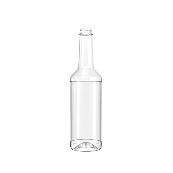The image shows a clear Resilux 33.8oz PET Bottle (B1000E9M). The bottle has a cylindrical shape with smooth, transparent walls, allowing the contents inside to be visible. It features a standard screw-top neck designed for easy sealing with a compatible cap. The base of the bottle is flat, providing stability when placed on surfaces.