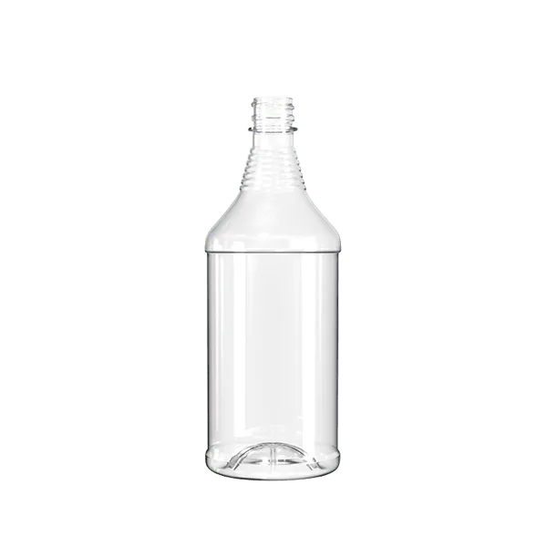 The image features the Resilux 32.0oz PET Bottle A320E2I. It is a clear, cylindrical plastic bottle with a smooth surface and a slightly tapered neck. The bottle appears to have a standard screw-on cap closure. The transparency of the bottle showcases its clean, unblemished appearance, suitable for various liquid products.