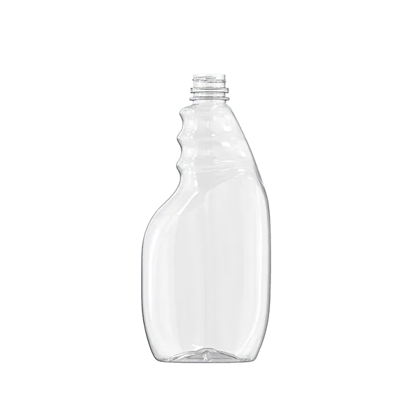 The image shows a clear, cylindrical plastic bottle with a screw-top cap. The bottle is identified as the Resilux 32.0oz PET Bottle (A320E1R). The bottle features smooth, transparent sides with no labels or markings, and it has a slight taper towards the neck. The cap is also clear, matching the rest of the bottle, and is designed to be easily screwed on and off. The overall design is simple and utilitarian, suitable for a variety of liquid storage needs.