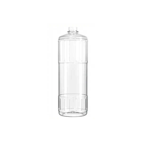 The image shows a clear, cylindrical PET bottle known as the Resilux 40.0oz PET Bottle. The bottle features a smooth surface and a wide mouth opening, with a standard screw-top neck. The bottle is empty and stands upright, showcasing its transparent material and simple, functional design. 