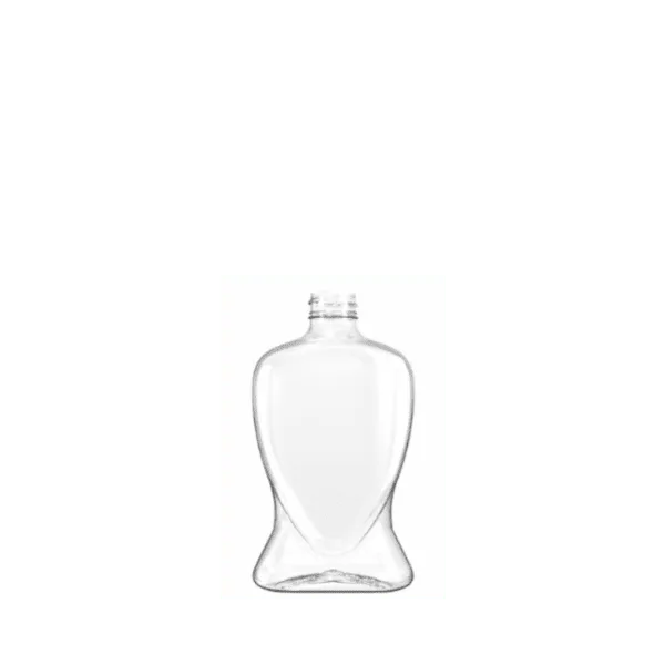 The image shows a clear plastic bottle labeled as "Resilux 13.5oz PET Bottle." The bottle has a cylindrical shape with smooth, straight sides and a flat base. The neck of the bottle is slightly narrower than the body, leading up to a threaded top designed for a screw-on cap (not shown in the image). The bottle is transparent, showcasing its clean and simple design, which is suitable for various liquid products.