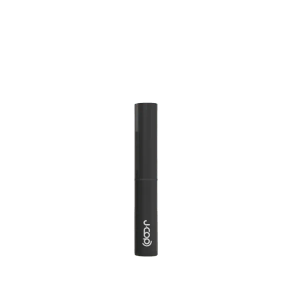 The image features the JCOP 0.1oz ABS Lip Stick (LPSR02115C1AE). The product is a sleek, cylindrical lip stick container with a glossy black finish. The cap is slightly larger than the base, which has a smooth, rounded edge. The container is shown in a closed position, highlighting its polished and modern design. The overall look is minimalist and elegant, suitable for a premium cosmetic product.