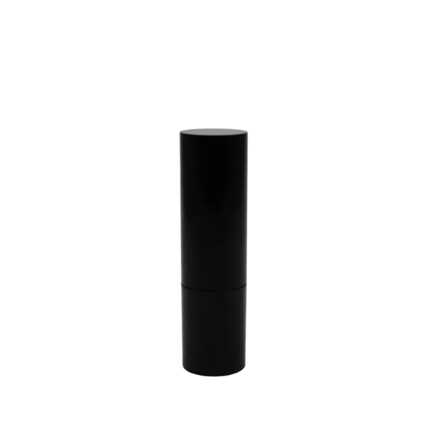 The image showcases the JCOP 0.1oz ABS Lip Stick. The lip stick casing is sleek and cylindrical, with a smooth, polished black finish. The cap is slightly tapered at the top, fitting seamlessly over the base. The product appears elegant and compact, suitable for easy carrying and use.