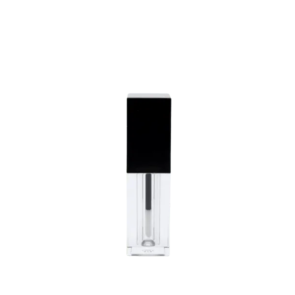 The image displays the JCOP 0.1oz ABS Lip Gloss Tube. The tube is sleek and cylindrical with a transparent body, allowing the contents to be visible. It features a shiny, silver-colored cap that contrasts with the clear tube. The product is designed for holding lip gloss and has a refined, minimalist appearance.
