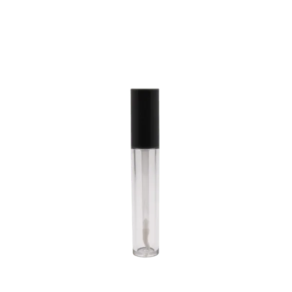 The image features the JCOP 0.2oz PP Lip Gloss Tube. The tube is made of clear plastic, allowing the contents to be seen from the outside. It has a cylindrical shape with a smooth surface. The cap is white and fits snugly on top, creating a sleek and streamlined appearance. The overall design is simple and functional, ideal for holding lip gloss.