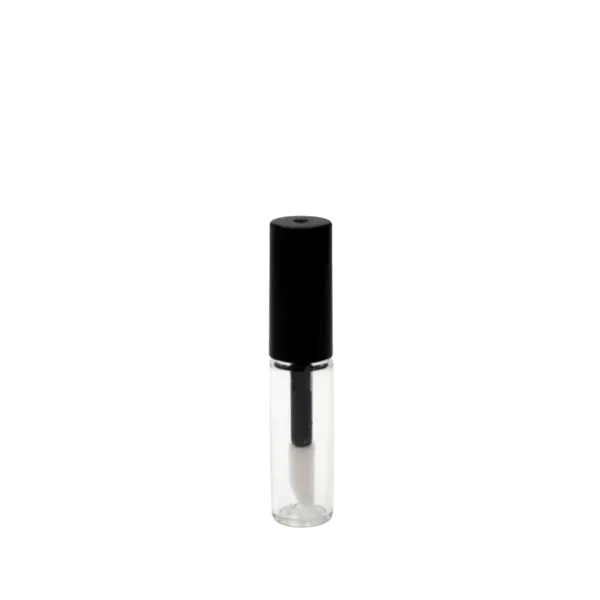 The image displays the JCOP 0.03oz PP Lip Gloss Tube. The tube is small and cylindrical, with a transparent body that allows the contents to be seen. It features a sleek, minimalistic design with a twist-off cap, which is also transparent. The product appears to be empty, showcasing its compact and portable nature, suitable for lip gloss. The overall appearance is clean and modern.