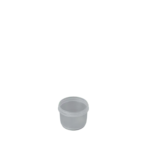 The image features the Mold-Rite Plastics 4.0oz PP Jar. The jar is cylindrical with a straight, smooth surface and rounded edges. It has a wide mouth opening and is fitted with a screw-on lid. The jar and lid are both made of clear plastic, allowing the contents inside to be visible. The overall design is simple and functional, suitable for various storage needs.