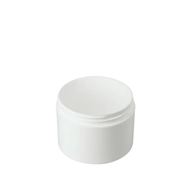 The image shows a Mold-Rite Plastics 8.0oz PP Jar. It is a clear, cylindrical plastic container with a smooth surface and a wide-mouth opening. The jar is empty, showcasing its transparency and the thickness of the plastic material. The lid is not shown in the image. 
