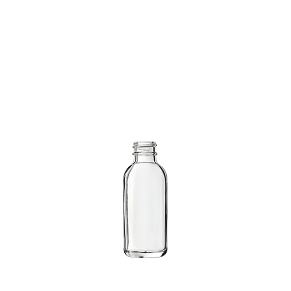 The image shows the Calaso 1.0oz Glass Bottle. It is a clear, cylindrical glass bottle with a smooth surface and a short neck. The bottle has a minimalist design, with no labels or markings visible. The neck is designed for easy attachment of a cap or dropper, though the image does not include any closures. The bottle appears to be empty and is photographed against a white background.