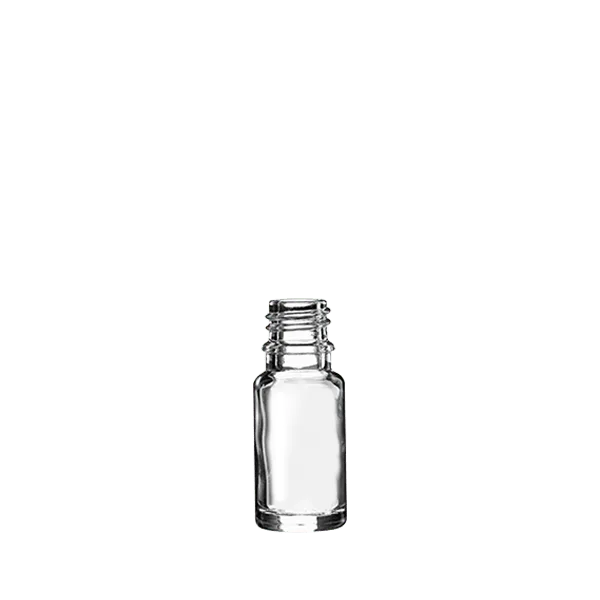 The image shows a Calaso 0.3oz Glass Dropper Bottle. The bottle is cylindrical with a clear glass body, allowing the contents to be visible. It features a black dropper cap with a squeeze top for dispensing liquid. The sleek, minimalist design makes it suitable for various applications, such as essential oils, serums, or other liquid products.