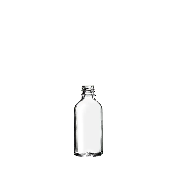 The image shows the Calaso 1.7oz Glass Dropper Bottle. It is a clear, cylindrical glass bottle with a smooth surface. The bottle is topped with a black dropper cap, which includes a rubber bulb for dispensing liquid products. The dropper cap contrasts with the transparent glass, giving the bottle a sleek and modern appearance. The overall design is simple and elegant, suitable for storing and dispensing various liquids.