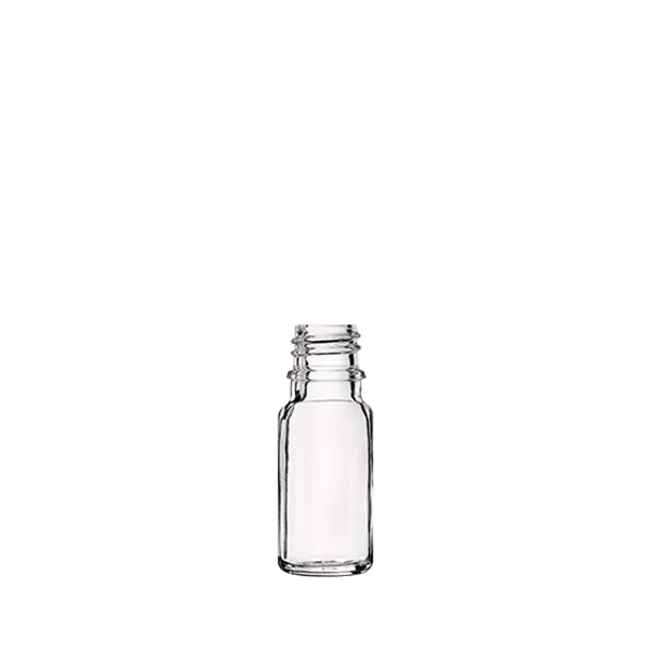 The image shows the Calaso 0.3oz Glass Dropper Bottle. It features a small, cylindrical glass bottle with a clear, transparent body. The bottle is topped with a black dropper cap, which includes a small pipette for dispensing liquid. The overall design is sleek and compact, suitable for storing small amounts of liquid products such as essential oils or serums.