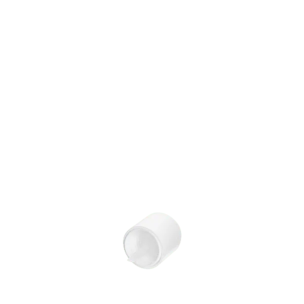 The image displays the Calaso PP Dropper DIN18, a product designed for dispensing liquids. The dropper has a white ribbed cap and a clear glass pipette. The cap features a smooth, rounded top for easy handling. The pipette extends downward from the cap, indicating its use for precise liquid measurement and application.