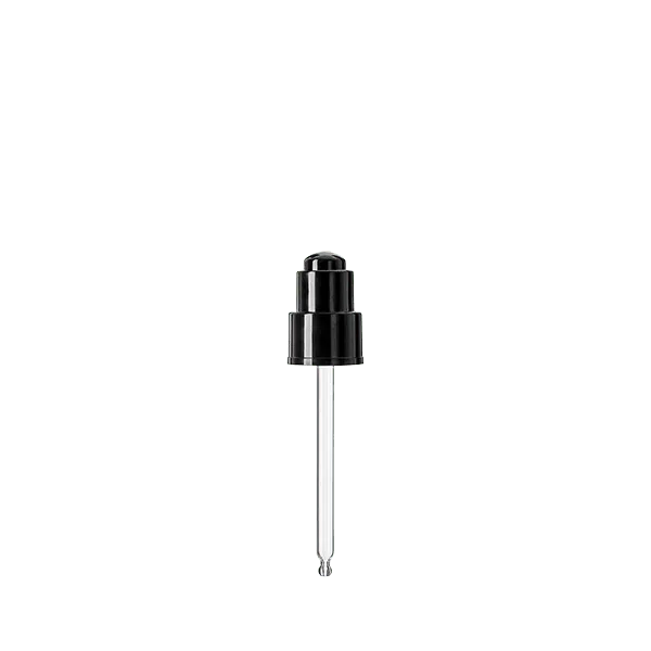 The image shows the Calaso PP Dropper 24/410 VPB15A3A001-200, a precision liquid dispensing tool. It features a white screw cap with a ribbed edge for easy grip and a transparent elongated dropper tip designed for accurate liquid application. The dropper is suitable for bottles with a 24/410 neck size. The overall design appears sleek and functional, ideal for dispensing small amounts of liquid with precision.