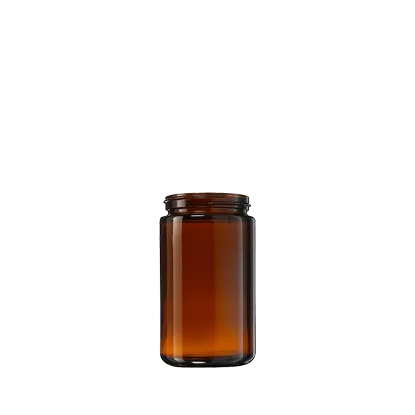 The image displays the Calaso 6.8oz Glass Jar by Glasmeister. The jar is clear, showcasing its smooth, cylindrical shape with a wide mouth opening. The design is sleek and modern, making it suitable for a variety of uses. The glass has a uniform thickness and a polished finish, indicating high quality. The jar is presented without a lid in the image.