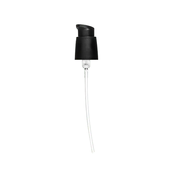 The image displays the Calaso PP Pump 24/410. The pump features a smooth, cylindrical design with a sleek, shiny white finish. It has a ribbed screw-on cap for secure attachment to bottles. The pump mechanism includes a long, slender dip tube extending from the bottom, designed to reach the product inside the container. The nozzle at the top of the pump is rounded and slightly angled for easy dispensing. The overall design is clean and minimalistic, suitable for a variety of liquid products.