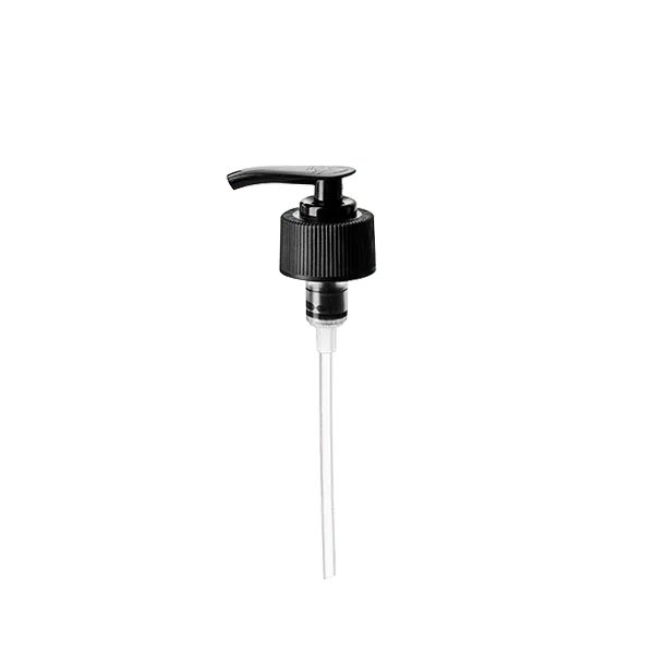 The image shows the Calaso PP Pump 28/410 FPB18A3C006-200. The product is a plastic pump dispenser, typically used for dispensing liquids such as soap or lotion. It features a smooth, cylindrical pump head and a long, slender dip tube designed to reach the bottom of the container to which it is attached. The pump is primarily white, with a sleek and functional design.