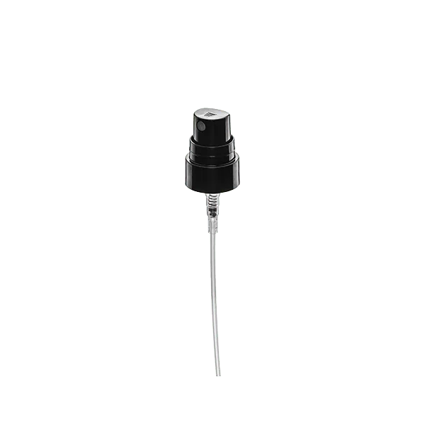 The image shows the Calaso PP Sprayer 18-400 FPB05A3B002-200. It is a white plastic spray nozzle with a ribbed screw-on cap designed to fit an 18-400 neck finish. The sprayer features a long, slender tube extending down from the nozzle, which is typically used to draw liquid up from a bottle for dispensing. The nozzle has a simple, ergonomic design with a small, rounded actuator that can be pressed to release the spray.