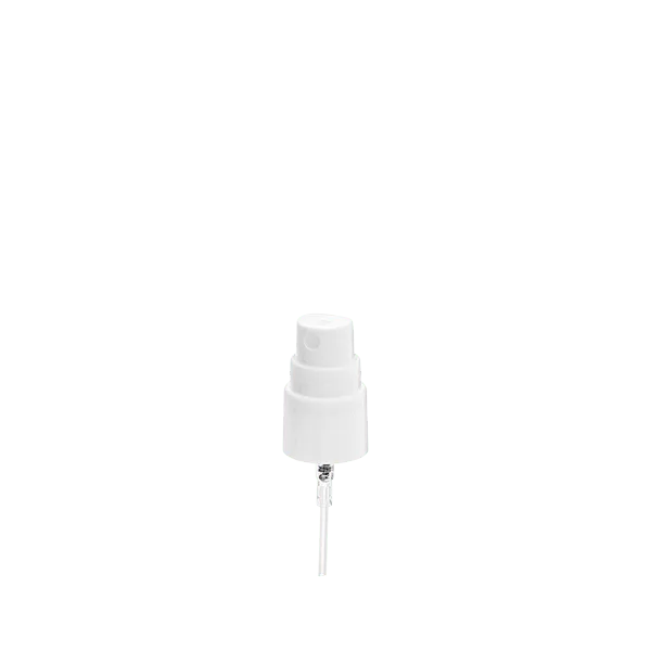 The image shows the Calaso PP Sprayer 24/410. This product features a white plastic body with a ribbed texture for better grip. It includes a nozzle at the top for spraying liquids and a clear, flexible dip tube that extends from the nozzle base downwards, indicating it is designed for use with bottles. The sprayer appears to be well-constructed and suitable for dispensing various liquid products.