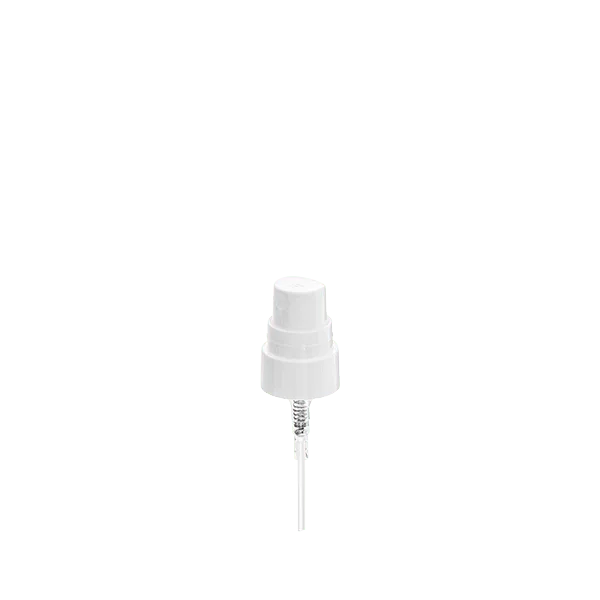 The image depicts the Calaso PP Sprayer 18-400 FPB05A3B005-001. The sprayer is white with a ribbed collar and a smooth, ergonomic nozzle. The nozzle features a small, circular spray opening at the top. The ribbed collar allows for a secure grip and easy attachment to compatible bottles. The sprayer appears sleek and functional, designed for efficient dispensing of liquids.