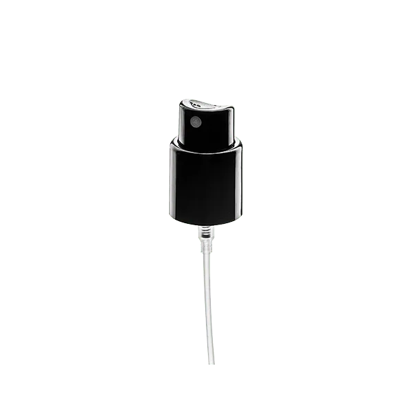 The image shows the Calaso PP Sprayer 24/410. The product is a plastic spray nozzle with a ribbed collar and a transparent overcap. The nozzle appears to be white, and the overcap is clear, allowing visibility of the spray head. The ribbed collar is designed to provide a better grip when screwing the sprayer onto a bottle. The sprayer has a sleek and functional design suitable for dispensing liquids.