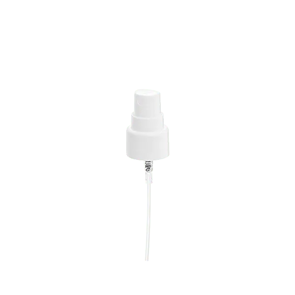 The image shows the Calaso PP Sprayer 20-410. It is a white plastic spray nozzle with a ribbed collar for secure attachment. The sprayer features a long, slender nozzle for precise dispensing and a trigger mechanism for easy use. The hose that extends into the container is also visible.