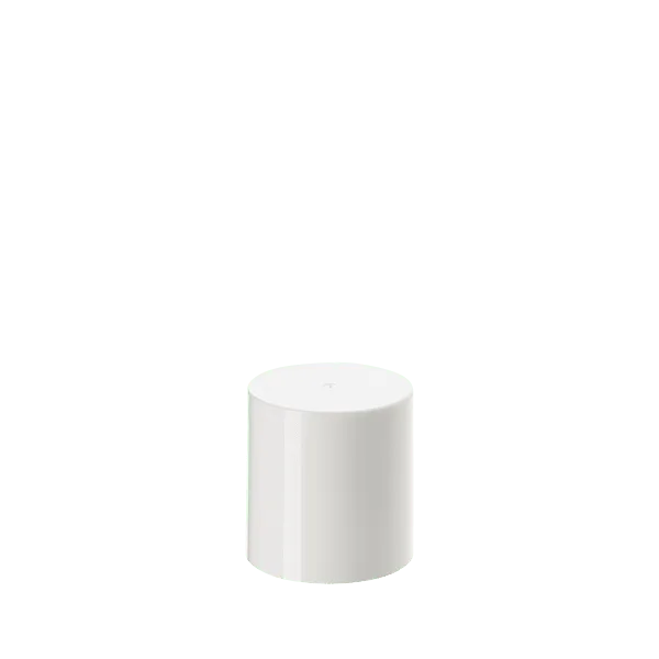 The image features the Calaso PP Threaded Closure 34 Special (HBB01A1B001-001). It shows a cylindrical, white plastic cap with threaded ridges around the edge for secure fastening. The top surface of the cap is smooth and flat, while the side displays a series of horizontal grooves for easy gripping. The overall design is simple and functional, suitable for sealing containers.