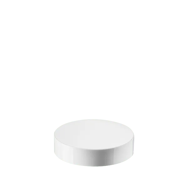 The image shows the Calaso PP Threaded Closure 72-Special. It is a circular, white plastic screw cap designed for sealing containers. The closure has a smooth, slightly domed top surface and threaded sides that facilitate secure attachment to compatible containers. The overall design appears simple and functional.