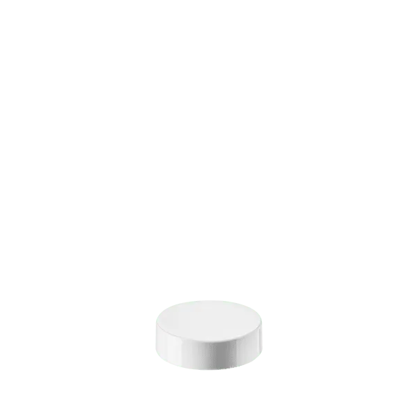The image shows the Calaso PP Threaded Closure 39 Special. This is a white, circular plastic cap designed with a threaded closure mechanism. The cap appears smooth with a slightly raised edge for easy grip. The overall design is simple and functional, suitable for securely sealing containers.