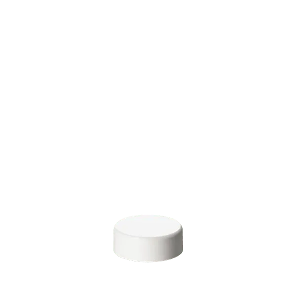 The image shows the Calaso PP Threaded Closure 30 Special. It is a plastic screw-on cap designed for sealing containers. The cap appears to be white and has a smooth, glossy finish with subtle ridges on the sides for grip. The top surface is flat and unadorned, providing a simple and clean look.