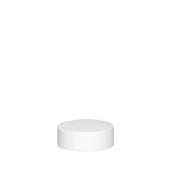 The image shows the Calaso PP Threaded Closure 45 Special HBA01A1A002-001. It is a round, white plastic cap with a smooth surface and threaded interior designed for secure sealing.