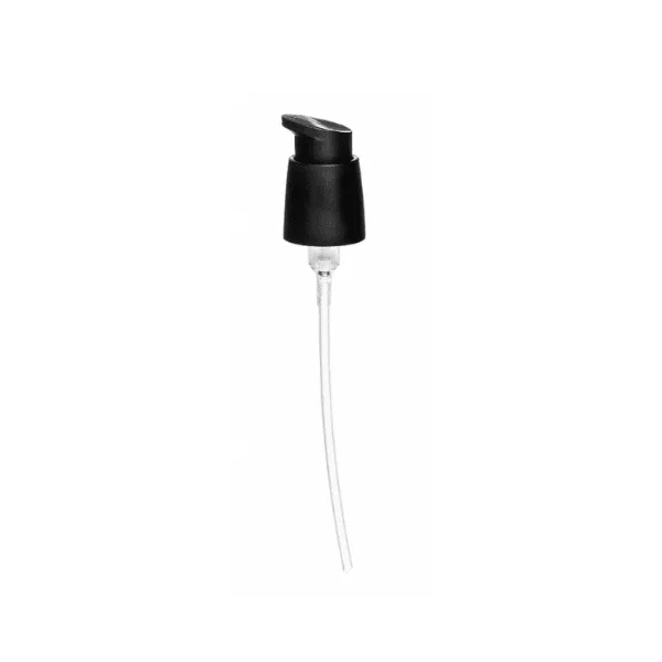 The image shows the Calaso PP Pump 24/410, a plastic pump dispenser designed for bottles. The pump is white with a ribbed texture on the neck for better grip. It features a long, thin dip tube extending downward, which is used to draw liquid from the bottle when the pump mechanism is pressed. The pump head has a rounded, smooth surface and a spout for dispensing the liquid.