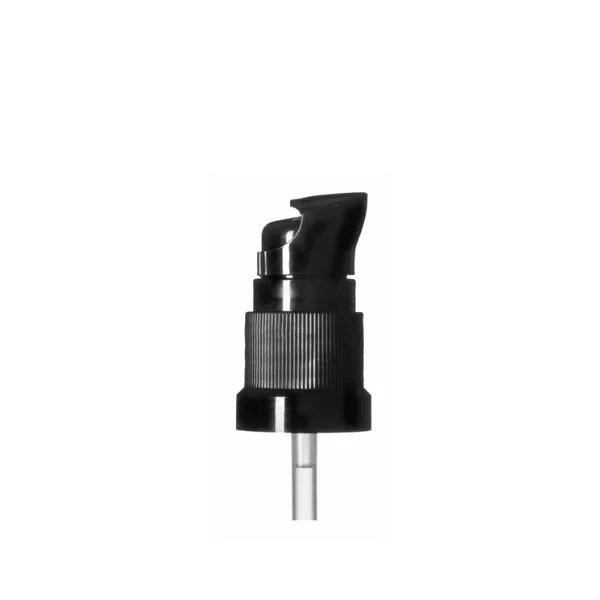 The image shows the Calaso PP Pump DIN18. The product is a white plastic pump with a smooth finish, designed for dispensing liquids. The pump features a long, slender nozzle and a ribbed cap that appears to fit securely onto bottles. The design is sleek and functional, suitable for various liquid products.